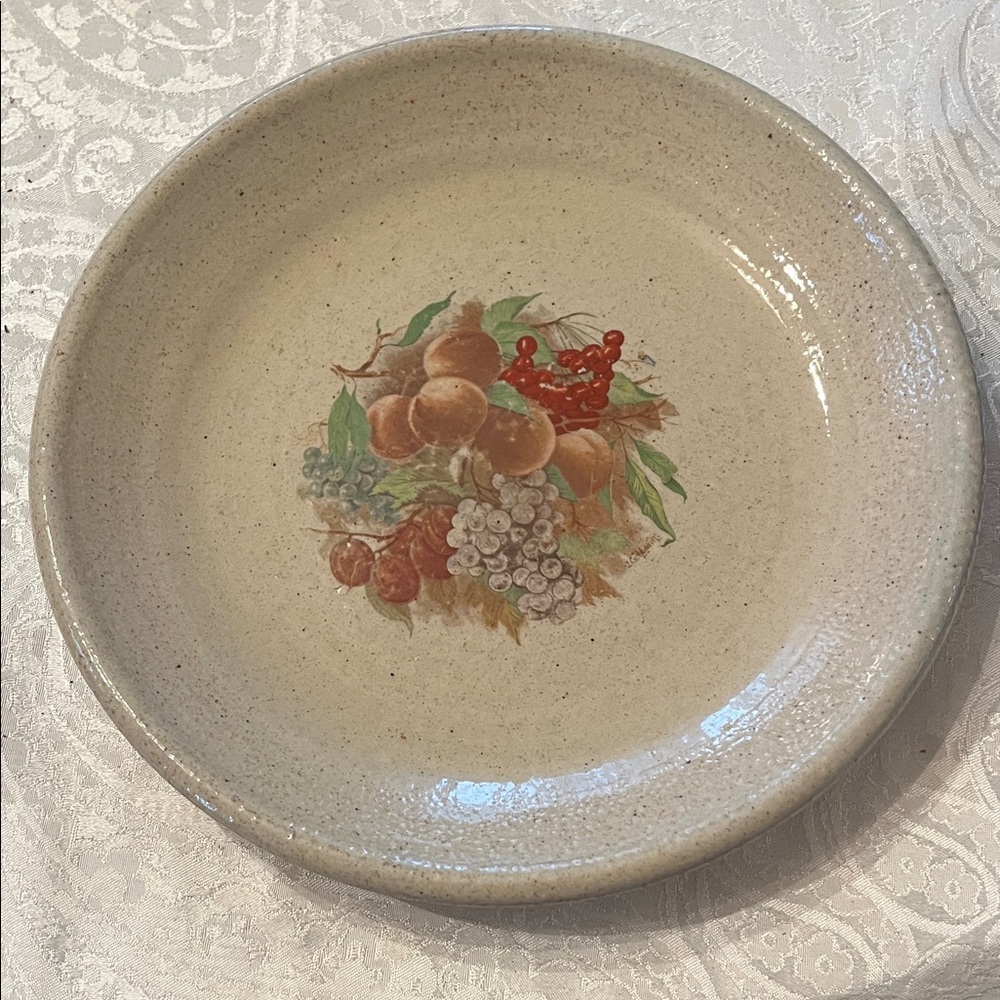 Monroe Salt Works Pottery Plate Elegant Ceramic Plate with Fruit Design EUC